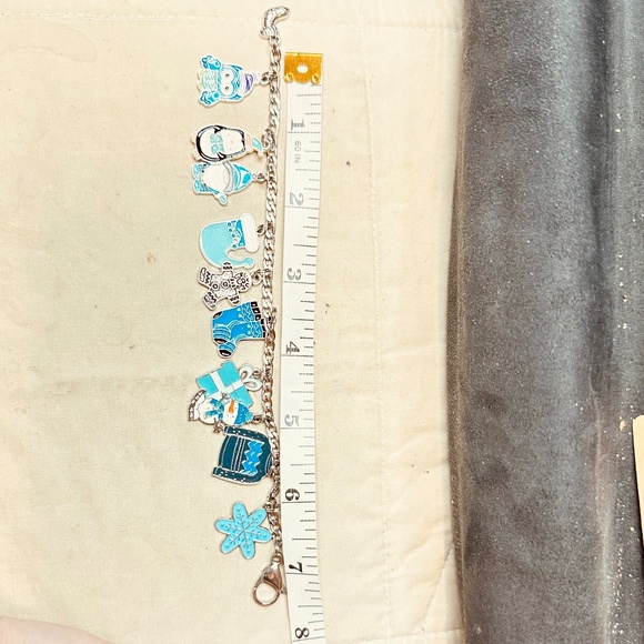 Stainless Steel Figaro Charm Bracelet with Several Winter Themed Charms Handmade - Picture 5 of 6